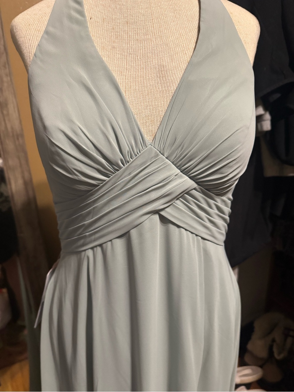 Sleeveless V-Neck Light Sage Chiffon Maxi Dress